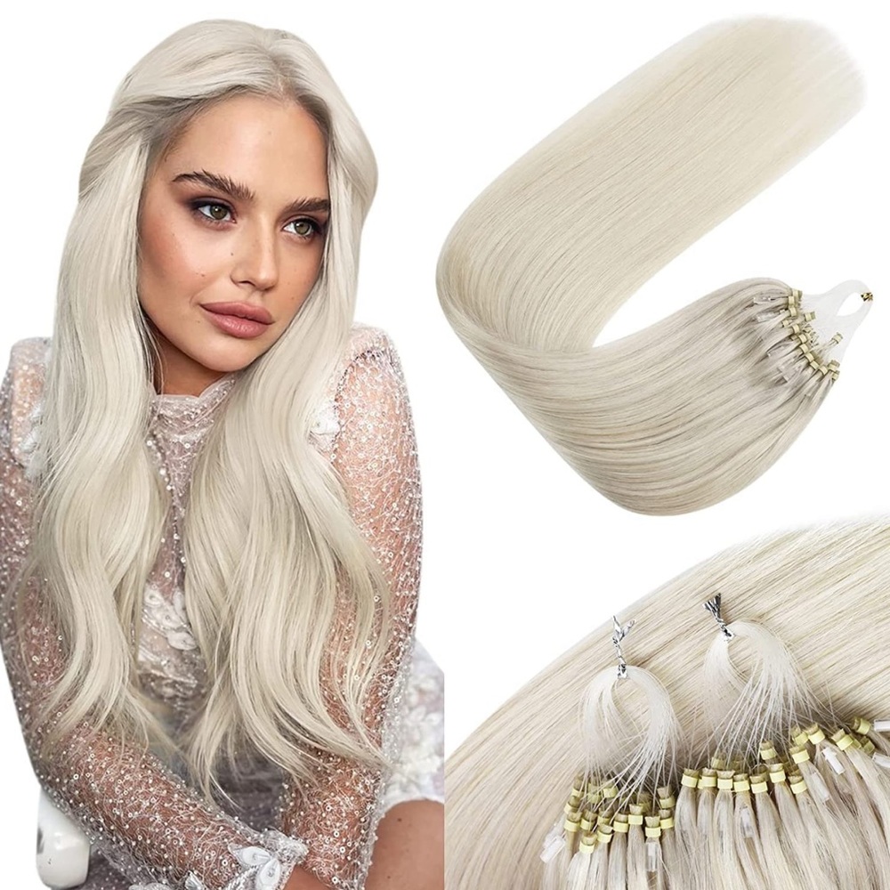 Platinum Blonde Micro Beads Hair Extensions Remy Hair 50g 14inch